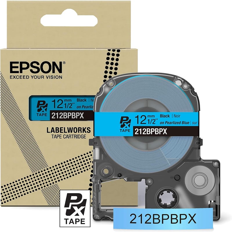 LABELWORKS Epson 212BPBPX Genuine PET (Polyester) Tape Cartridge - Black on Pearl Blue Designer Craft Label Maker Tape - 1/2" (12MM) Wide, 30' - Image 1